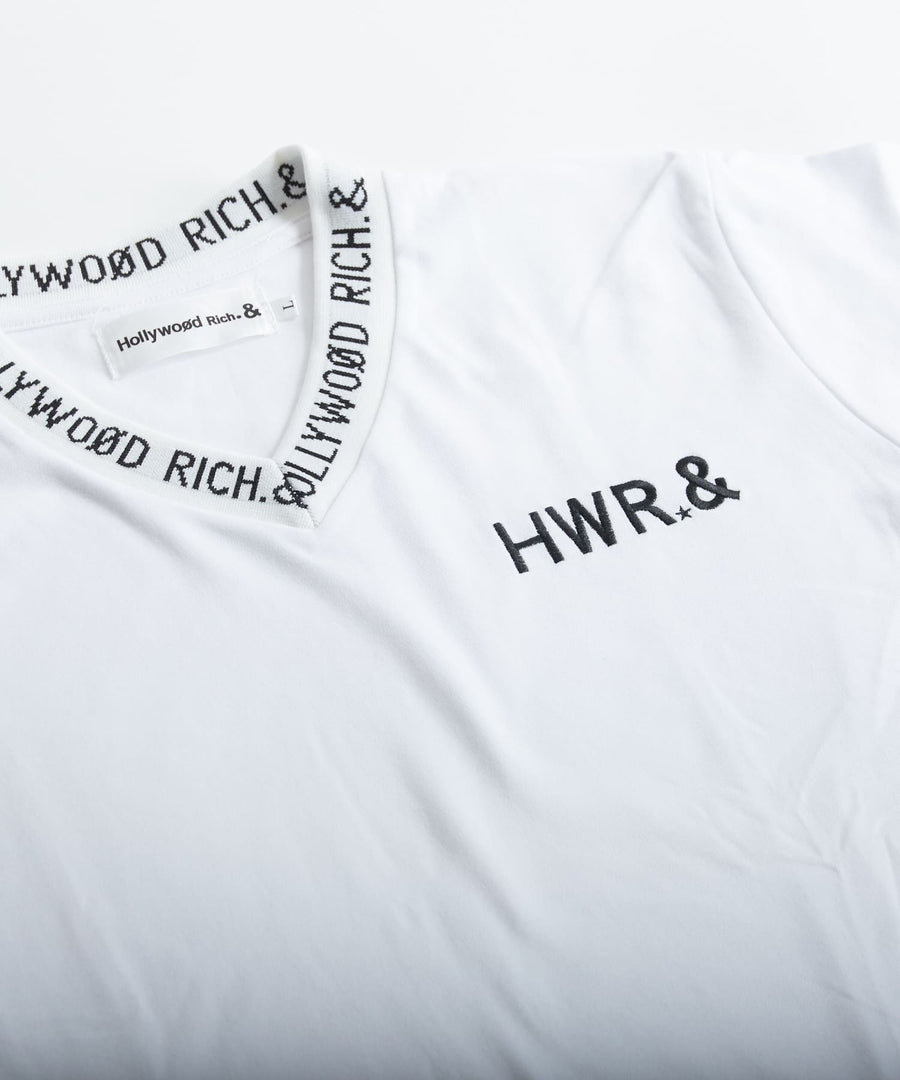 【Hollywood Rich. &】(ハリウッドリッチ) 202105 スムースジャカードリブVネック半袖Tシャツ