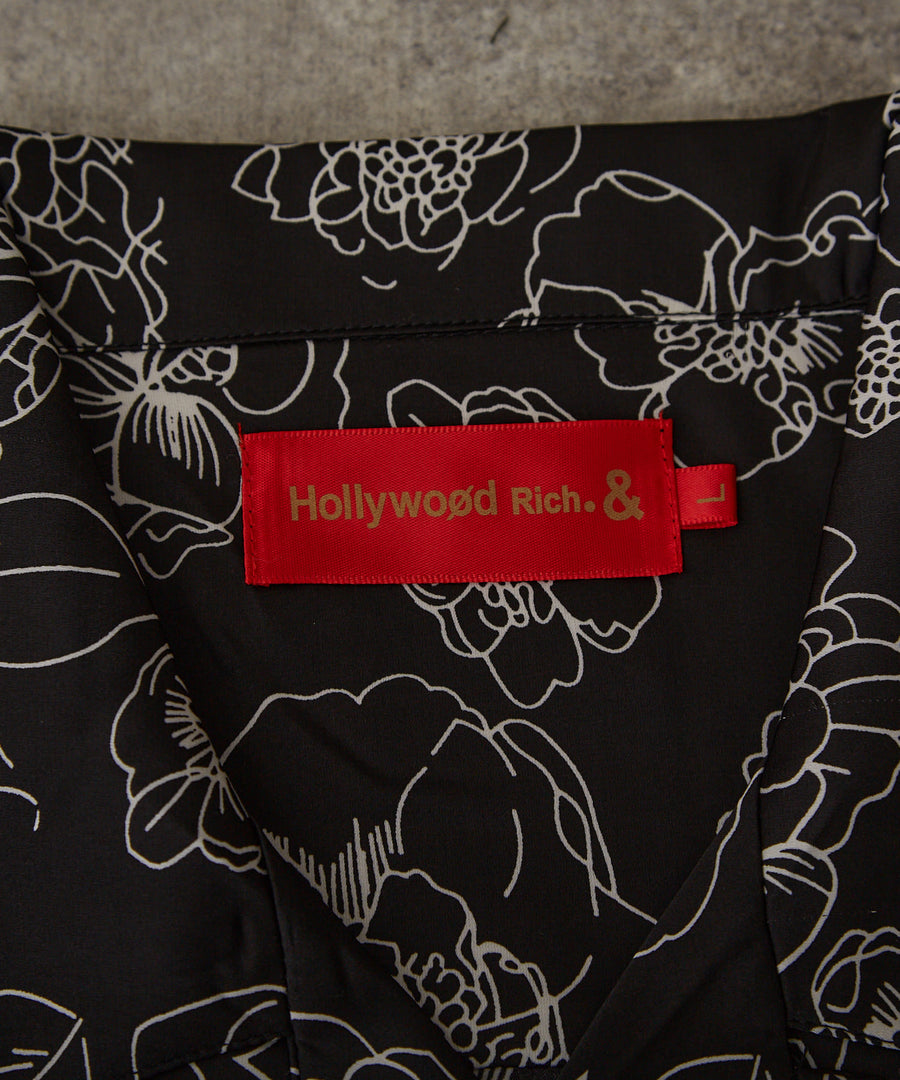 【Hollywood Rich. &】(ハリウッドリッチ) 206405 サテン花柄オープンカラー半袖シャツ