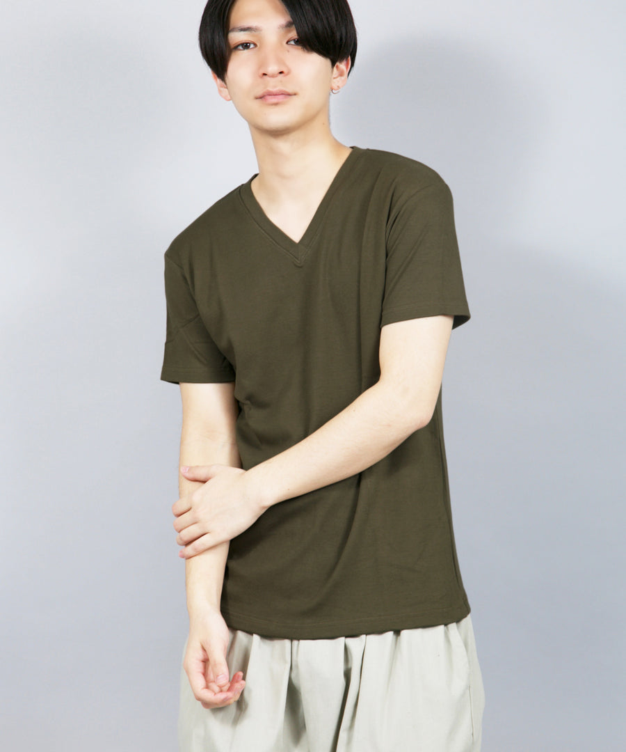 【グランドエール】009000 無地スムースVネック半袖Tシャツ 日本製