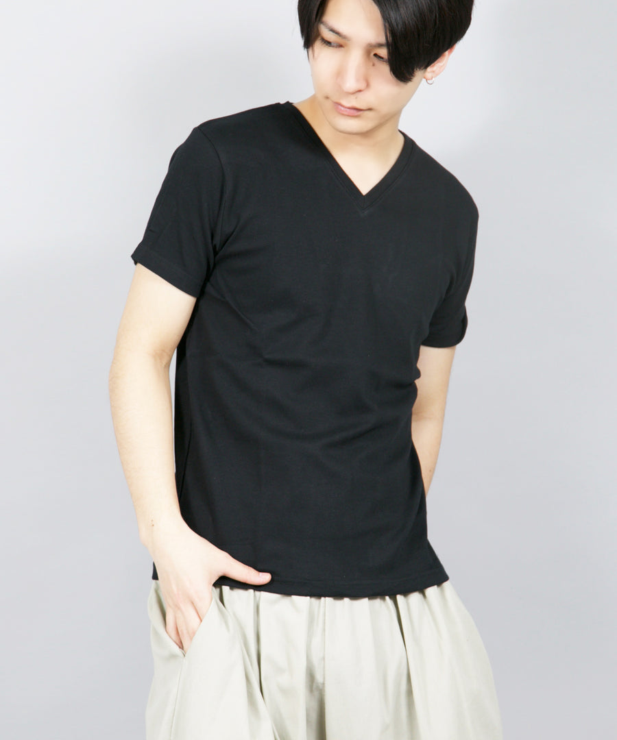 【グランドエール】009000 無地スムースVネック半袖Tシャツ 日本製